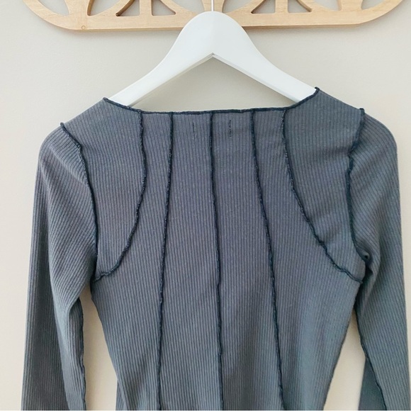 Urban Outfitters Long Sleeve Button Up Crop Top Charcoal Sz Small - Picture 5 of 8
